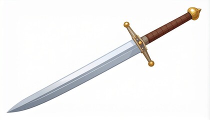Sword with a detailed handle and polished blade resting against a white background