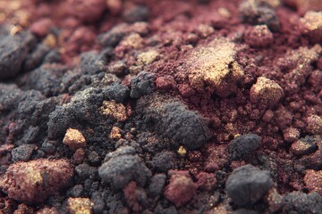 A close-up of earth with various rock and soil textures and colors