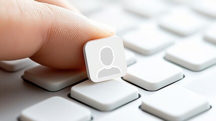 Finger presses key on keyboard, a closeup view of digital input and modern technology