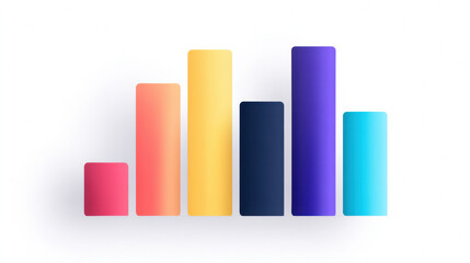 A 3D colorful bar chart with six vertical bars of varying heights on a white background.