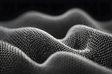 Abstract grayscale image of a textured mesh surface, resembling waves or ripples