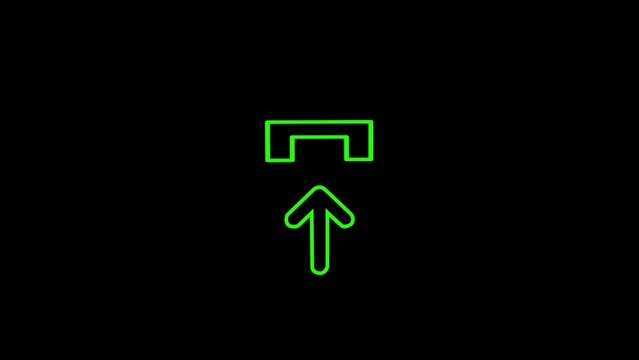 Green upload arrow sign below a symbolic portal on a solid black background
