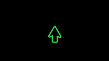 Simple neon green upward arrow symbol on a black digital modern background.