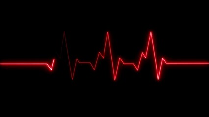 A vibrant red heartbeat pulse line illuminating against a striking black background