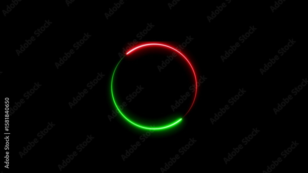 Poster neon glowing green and red circle on black background graphic element for design concepts