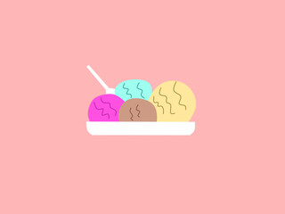 vector illustration of 4 flavors of ice cream on a plate 