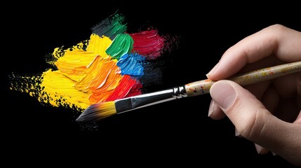 Artistic expression, a person demonstrates skill with painting tools, creating vibrant artwork