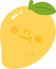 Cute and cheerful mango character with smiling face and green leaf on top, perfect for playful designs and illustrations. This adorable fruit brings joy and fun to any creative project