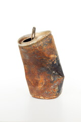 Old rusty can, with white background.