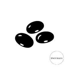 Black Beans Icon: A simple, monochrome illustration depicts three black beans, showcasing their smooth, oval shape and dark color.