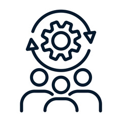 Gear, people. Team training concept. Vector linear icon isolated on white background.