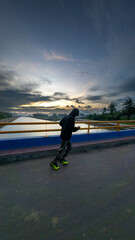 Person Running on Bridge at Sunrise