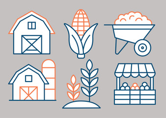 Simple Line Style Icons of Agriculture and Farming