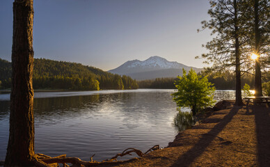 sunset over Mount Shasta, california