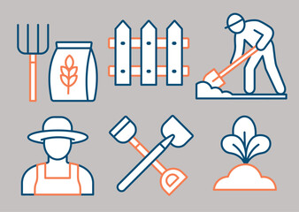 Simple Line Style Icons of Agriculture and Farming