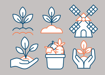 Simple Line Style Icons of Agriculture and Farming