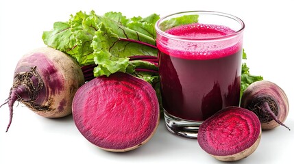 Fresh Beetroot Juice in Glass Isolated on White Background at Tilted Angle