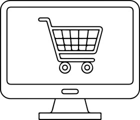 Computer monitor displaying a shopping cart icon representing online shopping and e commerce