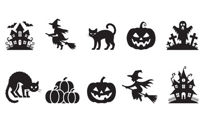 Fototapeta premium Halloween silhouette icon set black vector on white background