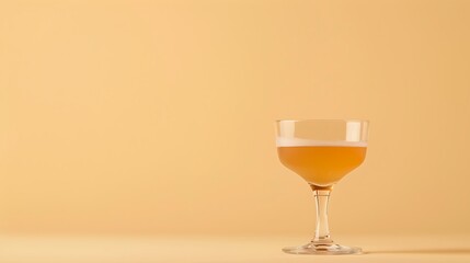 Minimalist Amber Cocktail in Coupe Glass, Peach Background