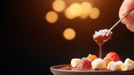 Chocolate Fondue with Fruits and Marshmallows