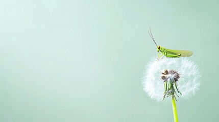 Macro Grasshopper on Dandelion Seed Head