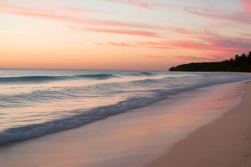 Fototapeta premium Serene Sunset Beach Scene at Tropical Paradise