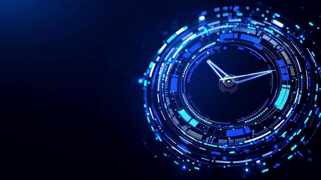 Futuristic digital clock with glowing blue elements