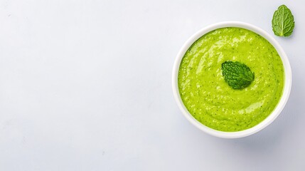 Fresh Green Sauce with Mint Leaf, Top View