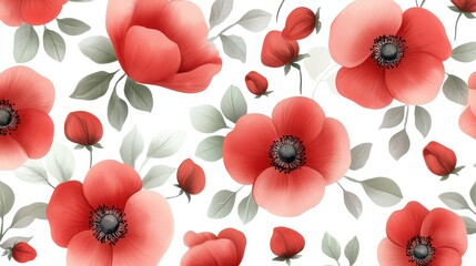Fototapeta premium Seamless poppy flowers pattern, vibrant blossoms on a detailed background for textiles and wallpapers