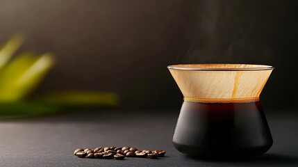 Hot Pour Over Coffee Brewing with Beans and Steam