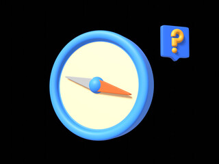 3d Vector Navigation Compass with question mark, Holiday Vacation, Time to Travel concept.