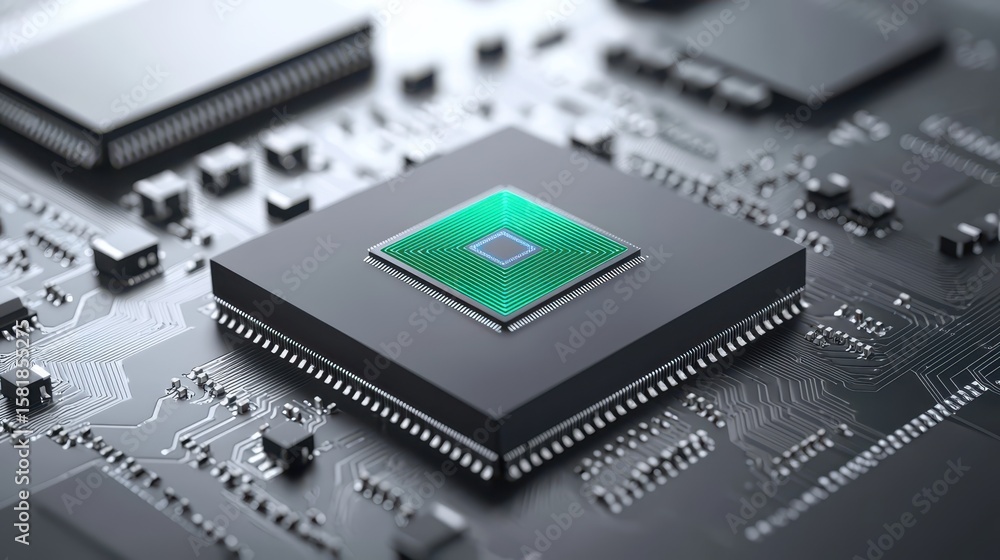 Aufkleber intricate closeup, cpu chip on circuit board a glimpse into modern computing power