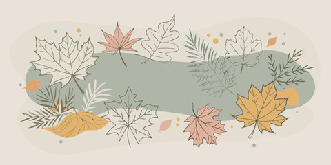 Elegant Autumn Leaves Illustration with Pastel Colors and Line Art for Backgrounds and Seasonal Designs with Copy Space
