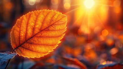 Autumn Dried Leaf Close Up at sunlight.