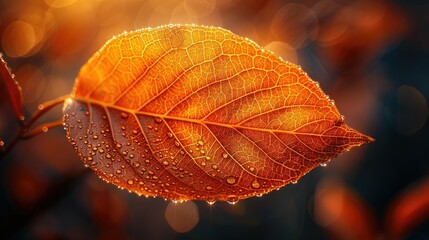 Autumn Dried Leaf Close Up at sunlight.