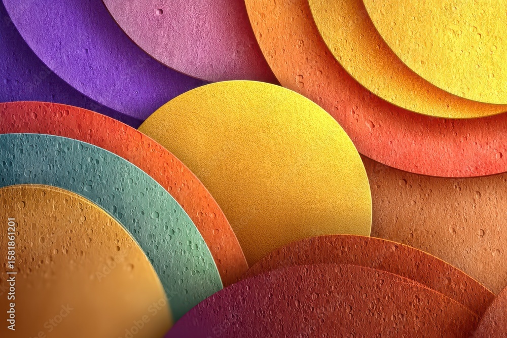 Poster colorful overlapping textured circles creating an abstract and vibrant background