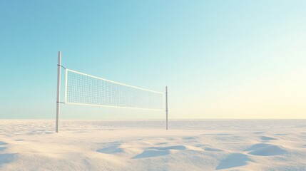 Empty volleyball court on a snow-covered beach