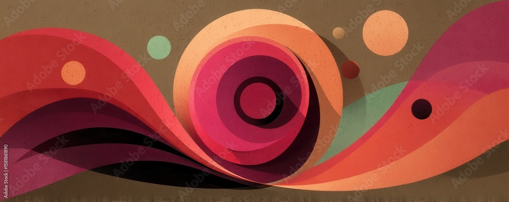 Poster abstract graphic with colorful swirls and geometric shapes on a textured surface