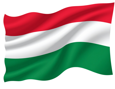  Curved Hungarian Flag Floating Mid-Air with Dynamic Ripples, isolated on transparent background PNG