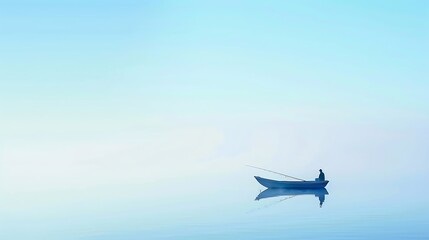 Lone Fisherman in Boat on Calm Water at Sunrise