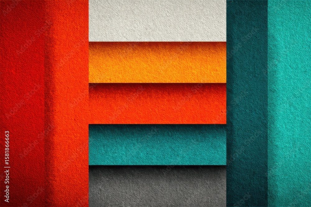 Poster abstract composition with vibrant geometric layers and textured colored surfaces