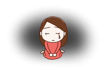 （全身正面）悲しいことがあり座り込んで涙を流し落ち込む女性