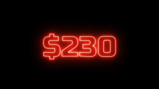 0 to 600 dollar counting animation. 600 dollar neon sign Counting money and digits increasing. Counting Numbers from 0 to 600 on a black background