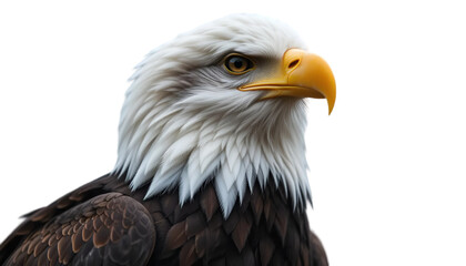 Obraz premium Close up portrait of bald eagle head with sharp beak and intense gaze perfect for wildlife photography isolated on transparent background