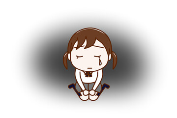 （全身正面）悲しいことがあり座り込んで涙を流し落ち込む女子学生