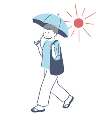 日傘を差して歩く女性のイラスト素材