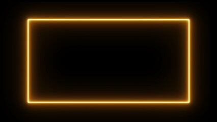 Neon rectangle frame icon illustration on black background. rectangular frame made of two moving neon lights overlay.