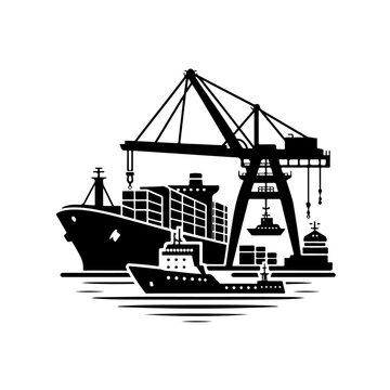 black ships loading at port clip art preview