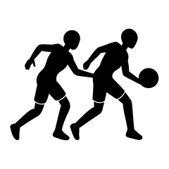 Basketball Playing Two Person Silhouette Black Vec